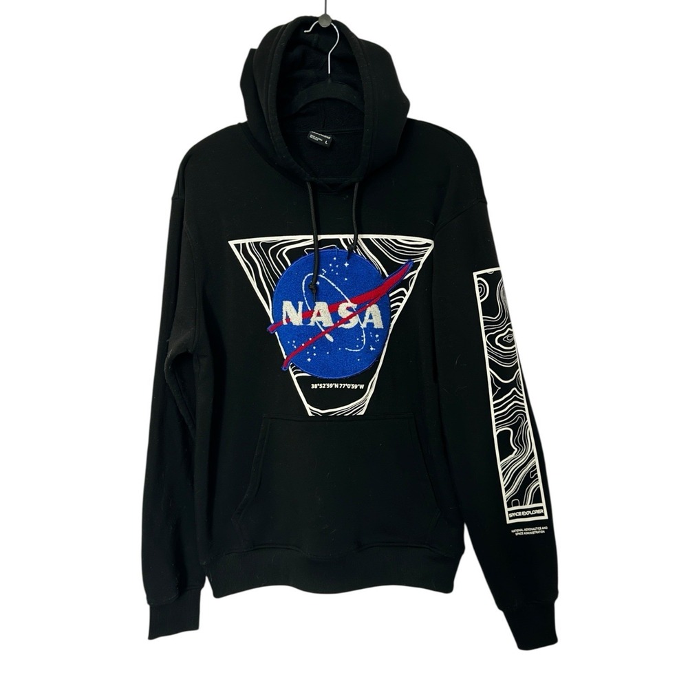 Y2K Retro Southpole NASA‎ Space Explorer Embroidered Hoodie Black Large Gorpcore